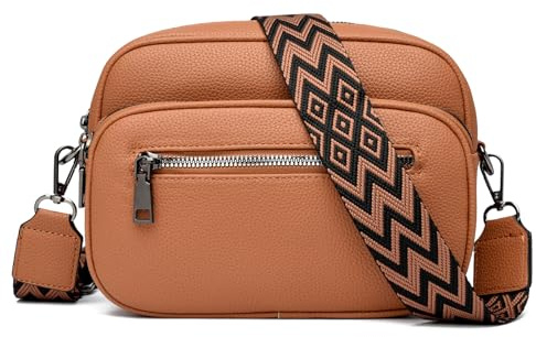 JIZK umhängetasche damen PU Leder Kleine Crossbody Bag Damen Handtasche Tasche Mit Breitem Gurt Damen handbags for women-braun