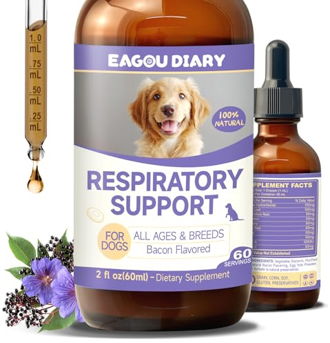 Tosse per Cani - 60ml Trattamento Tosse Cani Naturale - Rilassamento Secca e Umida, Rilassamento Allergie, Soppressante Erbario con L-Lisina, Mullein, Vitamine