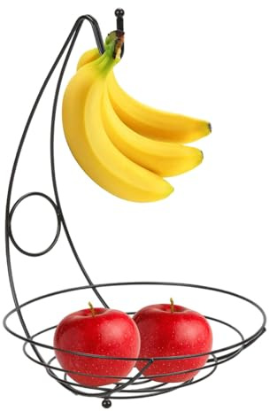 Standing Fruit Vegetable Bowl Storage - Banana Hanger, Countertop Organizer | Elegant Fruit Basket with Bowl, Space-Saving Vegetable Storage Organizer, Decorative Stand for Fruits, Vegetables