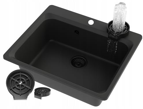 Granitan - Lavello da incasso in granito nero profondità 20 cm - Con lavastoviglie integrata - Montaggio a parete - Connettore per elettrodomestici - Modello ZANTE