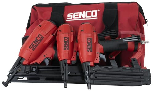 SENCO Pneumatic 4 Piece Finish Kit Includes 3 Air Powered Tools for Finish & Trim Projects: 15 GA Finish Nailer, 18 GA Brad Nailer, 18 GA Stapler, and Storage Bag (10S0001N)