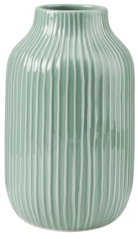 BUTLERS (2 Stück) Keramik Vase mit Rillen in Pastellgrün -Hanami- Moderne Dekoration für Wohnzimmer und Tischdeko | Blumenvase für Tulpen, Rosen, Pampasgras oder Trockenblumen