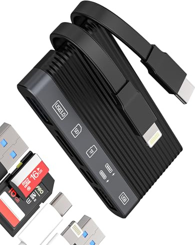 Lector Tarjetas USB C Lightning a SD USB 3.0 2.0 Adaptador(6en2)para iPhone16 15 14 13 Pro Max Tipo C Cable Cargador Micro SD TF Card Reader para Apple para iPad Compatible Con Samsung Cámara Android