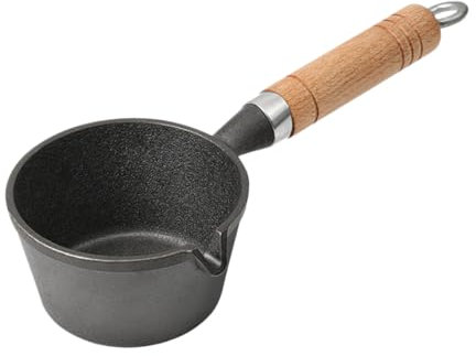 Kisangel Sartén Portátil De Hierro Pequeña Crisol Asa De Madera Cacerola para Calentar Aceite para Camping y Picnic