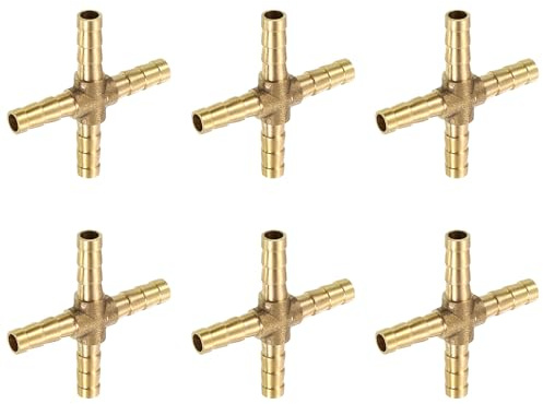 QUARKZMAN 6Pcs Latón 4 Vías Tubo Accesorio, 1/4 (6mm) Cruz Púa Unión Accesorio Tubo Adaptador para Agua/Combustible/Aire Transporte Conexión Tuberías
