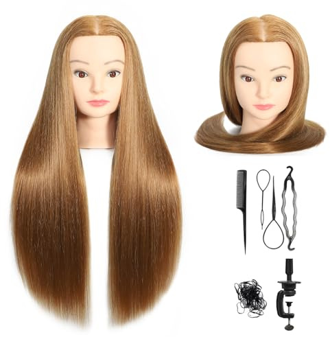 Schaufensterpuppe Kopf 30% Echthaar 50-55cm Ausbildung Kopf Kosmetologie Manikin Puppe Kopf Praxis Kopf für Friseur mit kostenlosen Tischklemme