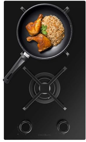 Cecotec Placa de Gas 2 Fuegos Bolero Squad G 2400S Nano Glass. 5.2kW, Nano Glass, Parrillas Hierro Fundido, Quemador WOK Triple Corona, Encendido Electrónico, Seguridad en Válvulas, Accesorio de Gas