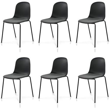 KHG 6er-Set Esszimmerstühle Küchenstuhl stapelbar, 120 kg, bis 120, schwarz | Kunststoff Sitzschale mit Polsterung & Flachgewebe, Metallgestell Ton in Ton, minimalistisches Design, für den Alltag