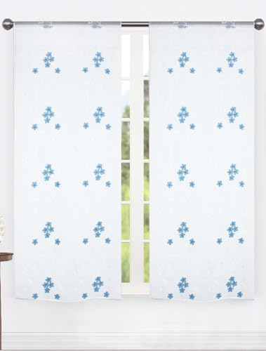Tende cucina a vetro 2 pezzi, 60x150 cm e 60x240 cm, con Passanti, per Cucina e Bagno, trasparenti, per finestra, porta finestra (Azzurro, 60x240 cm)