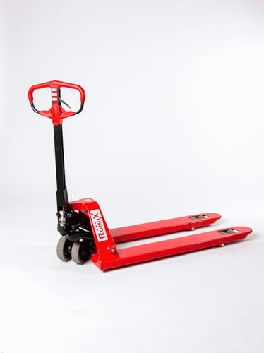 Transpaleta Manual ROMUX Industrial 3000 Kg / 3 Toneladas - Agarre Ergonómico - Ruedas de Poliuretano (PU) Silenciosas - Horquilla 550x1150 mm - Ideal para Almacén, Logística y Carga Pesada (Rojo)