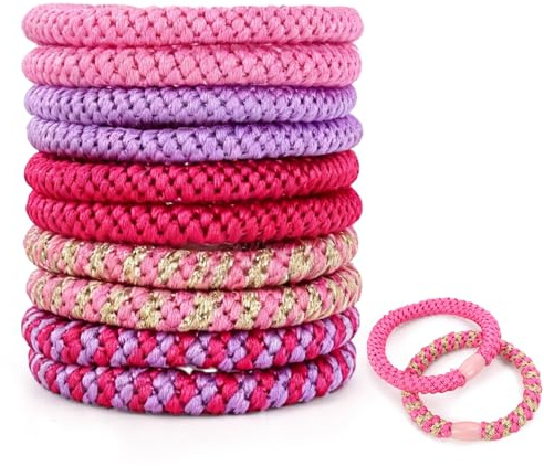 Haargummi Damen, 10 Stück Mehrfarbigen Haargummis, Elastisch Zopfgummis Damen, Geflochtene Haargummies Mädchen, Stylisch Pferdeschwanz Hair Accessories, Haargummi Armband (Rosa und Lila usw.)