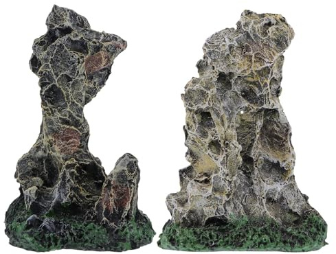 UPKOCH 2 st. fejk stenparti: miniatyrhartsstenpartistatyprydnad - realistiskt litet bergslandskap för skrivbordsbokhylla trädgårdsbonsai