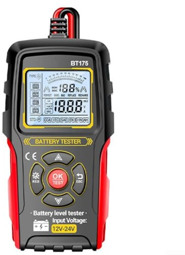 Car Battery Tester, BT175 Automotive Battery Tester for 12V and 24V Lead-Acid Batteries, Alternator Analyzer with CCA, Internal Resistance, SOC, Health Status for AGM, GEL