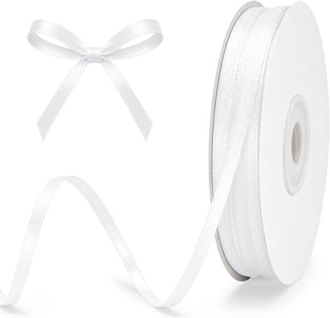 G2PLUS 3mm Weiß Satinband: 100Yards Schmales Schleifenband, Geschenkband zum Bastel und Dekoarbeiten | Geschenkband für Geschenk, Verpackung, Blumenstrauß, Hochzeit, Haar und Ballon, Scrapbooking, Handwerk, DIY