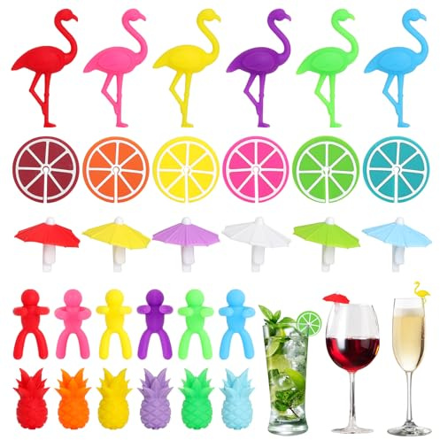 YPLANGENT 32 Pezzi Segna Bicchieri, Segna Calici, Segnabicchieri, Segnabicchieri per Calici, Segna Acqua - Marker in Silicone per Vino, Cocktail, Aperitivo e Festa