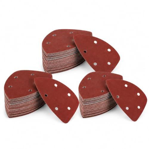 60 Pcs Detail Sander Pads, Triangle Mouse Sandpaper Sheets for Wood Metal | 5-hole hook & loop back, assorted 40/80/120/180/240/320 grit for wood, metal & plastic; fits most electric detail sanders