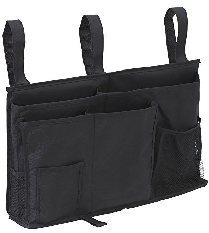 Starsglowing Bettasche Bett Organizer Hochbett Aufbewahrungstasche für Buch, Magazin, Spielzeug, Handy, Kopfhörer (Schwarz)