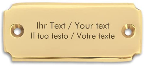 Targa nome con testo personalizzato in ottone – 62 x 25 mm, rettangolare angoli concavi – targhetta in ottone