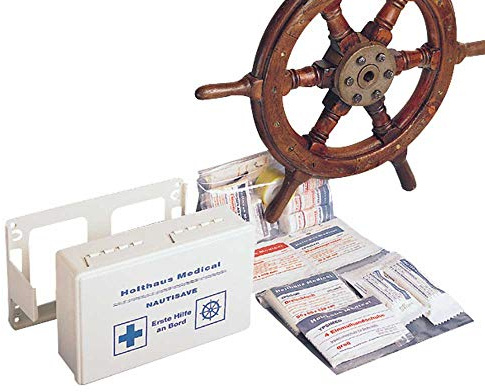 Holthaus Medical NAUTISAVE® Verbandkasten Verbandsschrank Erste-Hilfe-Kasten Notfall, befüllt, inkl. Halterung