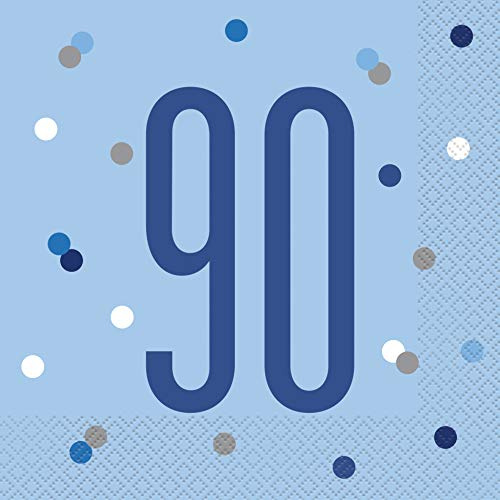 Unique Party 83563 Blue Polka Dots 90th Birthday Luncheon Napkins Disposable | 16 Pcs, Age 90