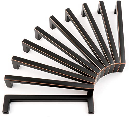 KOOFIZO Solid Square Bronze Kitchen Cabinet Handles Oil Rubbed Bronze Cabinet Pulls, 10 Pack 5 Inch Bronze Hardware for Kitchen Cabinets Drawers Dresser Cupboard Bedroom Bathroom