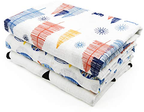 Alboy Baby Musselin-Waschlappen, 120 x 120 cm, Cartoon-Design, Baumwolle, Musselin, große Mullwindeln, quadratisch, für Babys