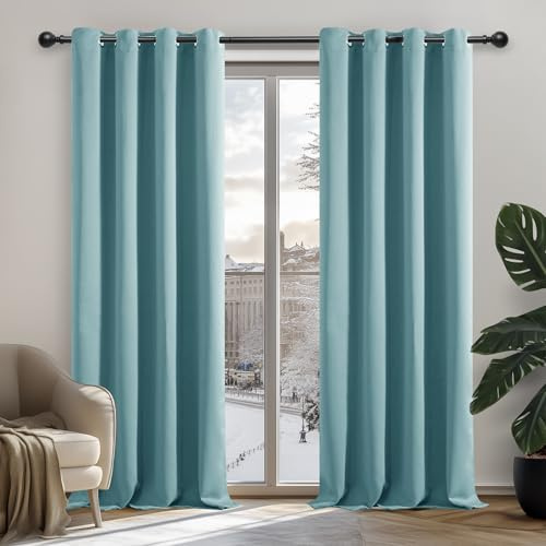 Deconovo Eyelet Blackout Curtains Thermal Insulated Curtains for Kitchen Sky Blue 42 x 54 Inch 2 Panels
