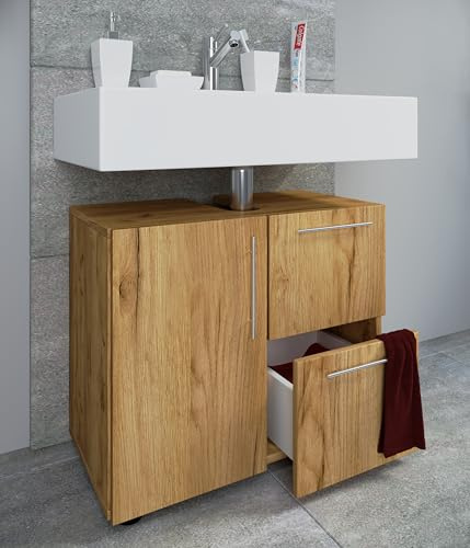 VCM Badmöbel Waschbeckenunterschrank 61x32x51 cm 1 Tür 1 Fach Stauraum | Praktische Aufbewahrung unter dem Waschbecken - Badezimmer oder Gäste-WC - für jeden Haushalt - Holzwerkstoff