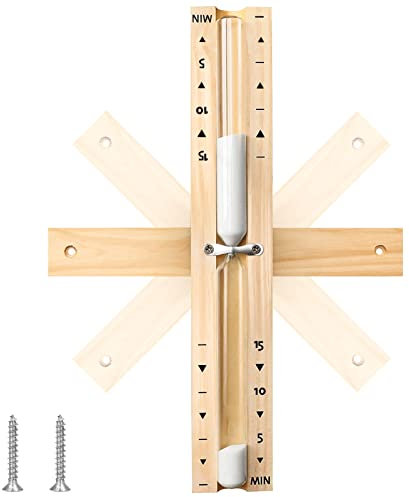 Sanduhr Sauna Zubehör 15 Minuten, 360° Drehbare Sauna Uhr Holz, Glas Robust & Hitzebeständig Sanduhr Sauna, Weißem Natursand + 2 Edelstahl Schrauben, Wandmontage Umweltfreundlich Sauna Sanduhr