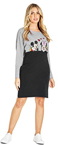 Disney Felpa Donna Vestito Donna e Ragazza S - 2XL Felpa Lunga Oversize Mickey Mouse Felpa Stitch ad Abito in Cotone Abbigliamento Donna Ufficiale (Grigio Marna, S)