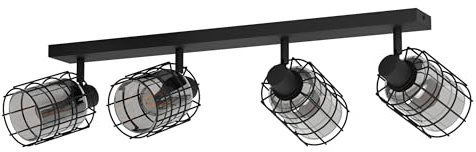 EGLO Deckenlampe Consaca, 4 flammige Deckenleuchte, industrial | Deckenstrahler aus Metall, Rauchglas, Wohnzimmerlampe in Schwarz, Schwarz-Transparent, Spots mit E27 Fassung