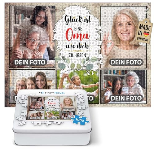 Foto-Puzzle mit 5 Fotos Bedrucken - Glück ist eine Oma wie Dich zu haben - Collagen-Puzzle selber gestalten für die Oma - 1000 Teile inkl. hochwertiger Metalldose