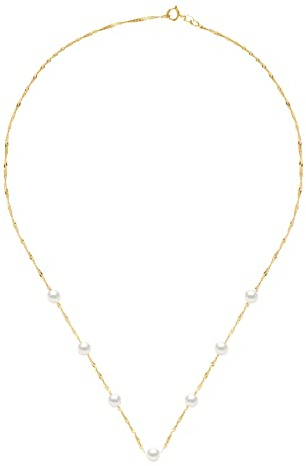 PEARLS & COLORS - - Halskette 7 Echte Süßwasserzuchtperlen Rund 5-6 mm - Qualität AAA + - Erhältlich in 18 Karat Gelb- & Weißgold - Damenschmuck