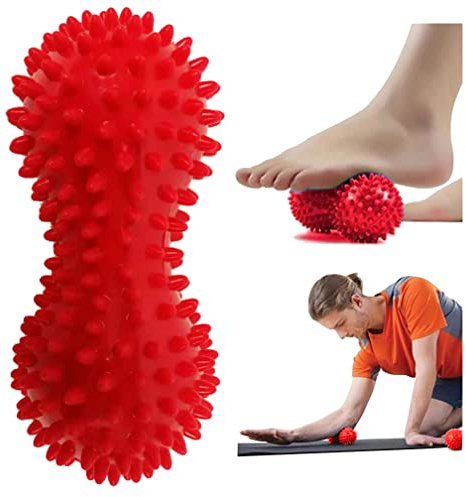 Jungerhouse Massageball in Erdnussform PVC Handmassage Fußmassage Igelball mit Noppen Igelkugel Rückenmassage Selbstmassage Rollmassage Muskelmassage (Einheitsgröße,Rot)