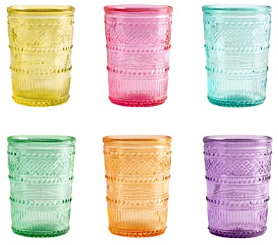 H&H Paloma Set 6 Bicchieri in Vetro Assortiti, 32cl, Altezza 11cm, Diametro 8cm, Colorati
