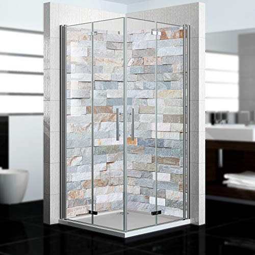 dedeco Eck-Duschrückwand wasserfest Motiv: Stein V4, 2 x 100x210 cm, als Badrückwand zum Fliesenersatz, als Dekorwand, Wandverkleidung und Duschplatte aus Aluminium - Made in Germany