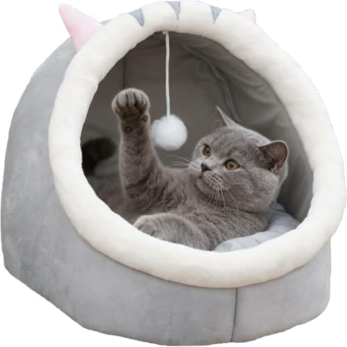 Cat Beds for Indoor, Cats House with Hanging teaser toy, 2 in 1 Cat cave for playing and sleeping, Pet Bed suitable for Cats and Small Dogs