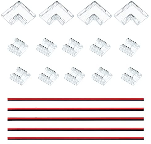 JOYLIT COB Strisce LED Connettore 2PIN 8MM, Senza Saldatura Trasparente Durevole 10PCS Dritto Senza Spazi 4PCS 90 Gradi L e 5PCS Cavo di Estensione