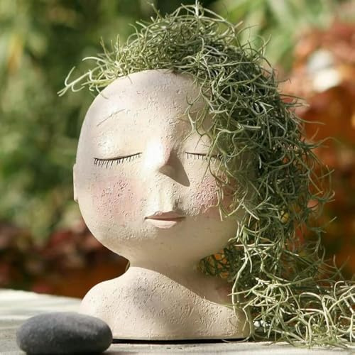 YWHWLX Gesicht Pflanztopf Pflanzgefäß – Niedliche Lady Face Sukkulenten-Pflanzgefäße für Innen- und Außenpflanzen, Harz-Weinreben-Pflanzgefäße Lustiger Kopf-Pflanzentopf für den Hausgarten