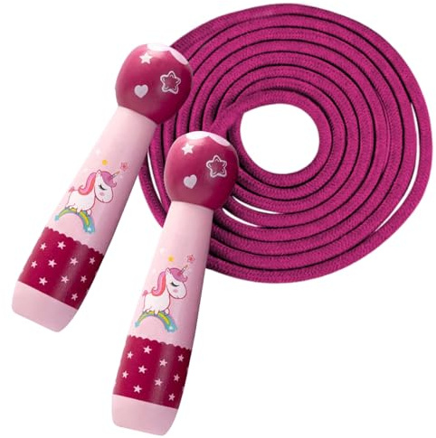 Springseil Kinder, Verstellbare kinder Springseil 2,6m, Verstellbare Springseil mit Holzgriff, Springseile, Kinder mit Cartoon Holzgriff, Kinder Einstellbar Baumwolle Seilspringen 6 8 10 Jahre