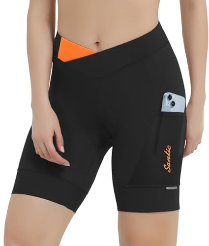 Santic Fahrradhose Damen Gepolstert Kurz Radlerhose Gepolstert Schnelltrockende mit Sitzpolster 3D breiterem dichterem Polster