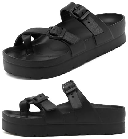 Haifago Women's Platform Sandals with Arch Support, Adjustable Toe Loop Strap Slides Beach Summer Essential Thong Sandals Comfortable Lightweight
