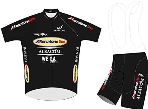 SGCIKER Marco Pantani schwarz Pro Team Retro Mercatone Uno Fahrradtrikot Set Herren Sommer Kurzarm Atmungsaktiv MTB Fahrradbekleidung Trägersets 9D Gel Pad(4XL)