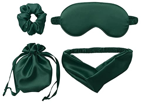 Maschera Per Dormire 4pcs Dormire Set Set Seta Night Eye Mask Fascia Fascia Cavallo Aiuto Aiuto Aiuto for dormire Blindfold con sacchetto di stoffa Eyepatch Riposa la baia traspirante Maschera Occhi P