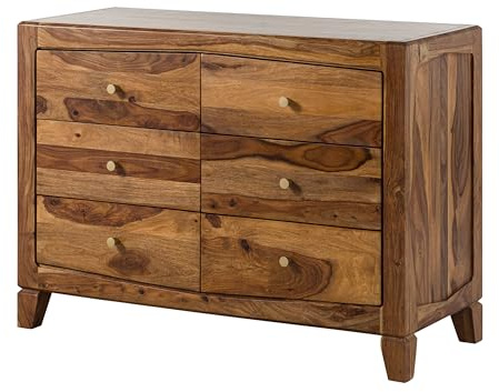 MASSIVMOEBEL24.DE | Ancona Sideboard aus Massivholz #120 aus Sheeshamholz - braun, lackiert mit 6 Schubladen 110 x 45 x 80 cm Kommode TV-Sideboard TV-Board