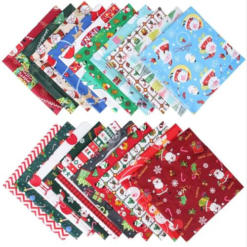 YUAENFI 20 Stücke Weihnachten Stoffpakete 25 x 25 cm Patchwork Stoffe Paket Baumwolle Weihnachten Stoffe zum Nähen Stoffpaket zum Quilten mit 20 Weihnachtsmustern Baumwollgewebe DIY Basteln Handwerken
