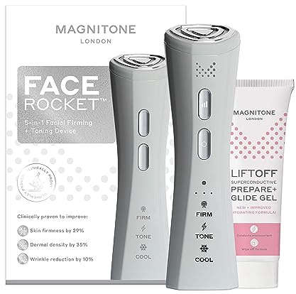 MAGNITONE FaceRocket 5-in-1-Gerät, Gesichtsmassagegerät zur Straffung | Anti-Aging Radiofrequenz, Mikrostrom, Lichttherapie, Kryotherapie, Schallmassage, Hautverjüngung und Faltenentferner
