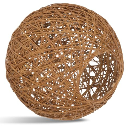 ORFOFE Lampenschirm Schlicht in aus Synthetischem Rattan Runder und Dekorativer Kaffeefarbe Kugelförmig für Schlafzimmer und Kinderzimmer