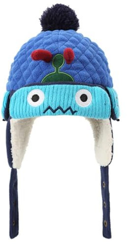 Echinodon Baby Kinder Mütze mit Samtfutter Ohrenklappenmütze Wintermütze Tier-Form Mädchen Jungen Blau-Roboter 48cm