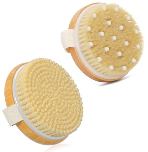 Dry Brushing Body Brush Set - 2 Pcs for Lymphatic Drainage, Smooth and Revitalized Skin - Cellulite Massager and Remover